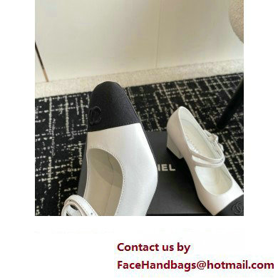 Chanel heel 6.5cm Lambskin  &  Grosgrain Mary Janes G45697 White 2024